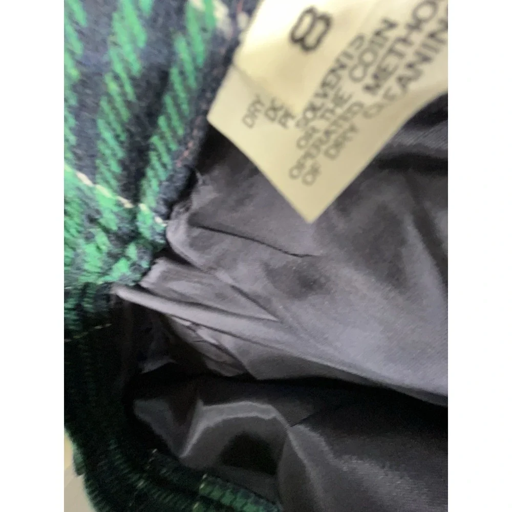 Vintage Wool Skirt 8 Blue Green Tartan Plaid Pleated Midi‎ Pocket Preppy Classic